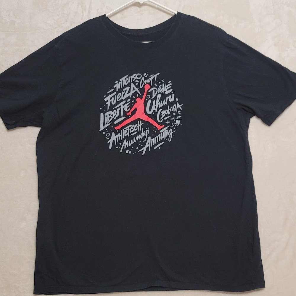 Jordan Shirt Mens 2XL Black Graphic Multilingual Jumpman Logo Liberty Athletic